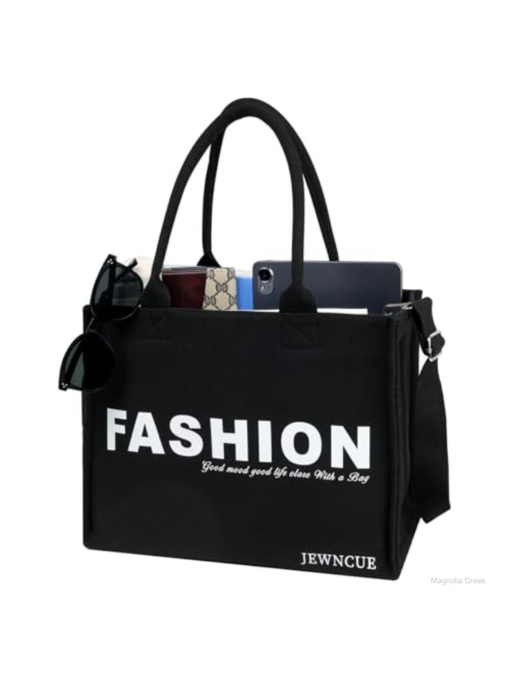 Large Canvas Tote Bag with Laptop Compartment & Shoulder Strap